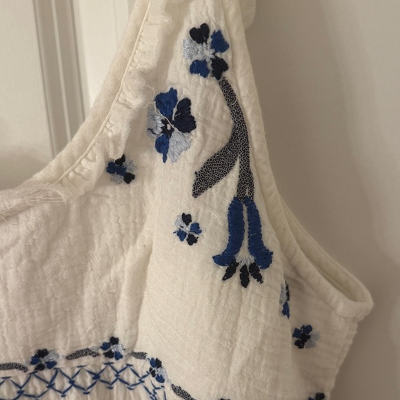 Free People White Maxi Magda Dress with Blue Floral Embroidery /Large/ Excellent - Picture 8 of 13